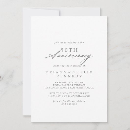 Invitation Appel chic calligraphié Argent 50e anniversaire de (Devant)