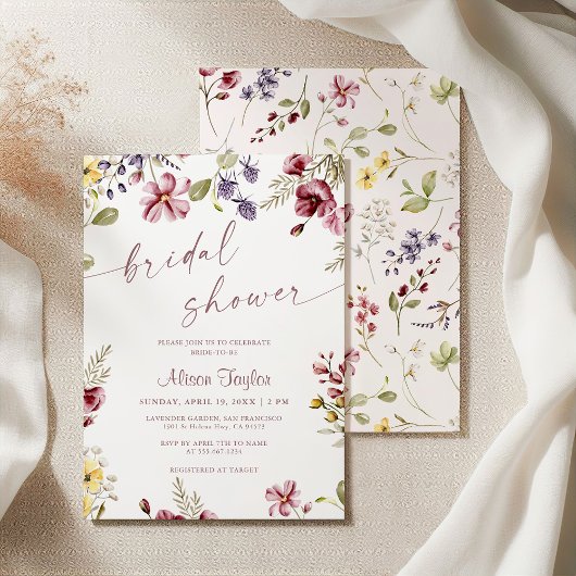 Invitation Appel de Fleurs Sauvages Calligraphie Mauve Enterr