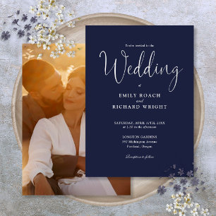 Invitation Appel de script Photo Mariage Bleu Nuit