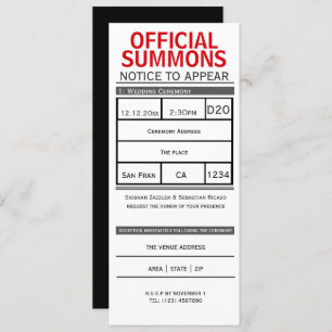 Invitation Appel du tribunal Avis de comparaître Mariage de n