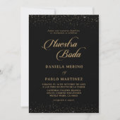 Invitation Appel Mariage Gold Confetti Calligraphie Nuestra B (Devant)