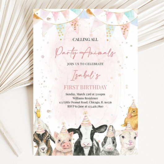 Invitation Appel modifiable à tous les animaux de fête Fille 
