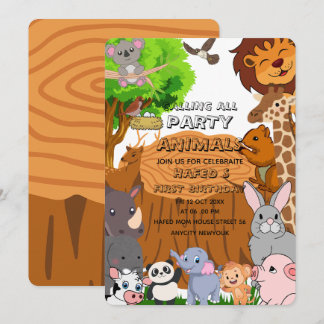 Invitation Appel modifiable à tous les animaux de fête Fille 