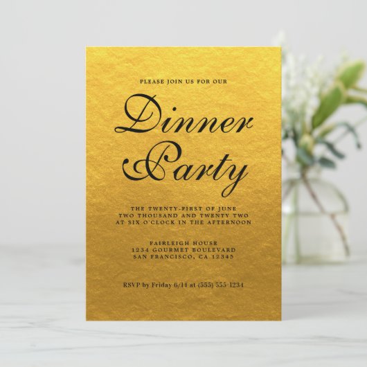 Invitation Appel Simple Chic Calligraphie Or Soirée (Debout devant)