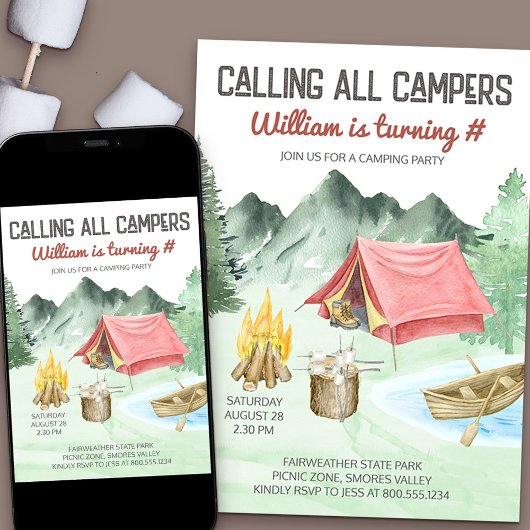 Invitation Appel Tous Campers Boys Anniversaire Camping Party