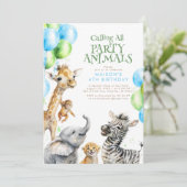 Invitation Appelant Tous Les Animaux De Fête Cute Safari Anni (Debout devant)