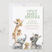 Invitation Appelant Tous Les Animaux De Fête Cute Safari Anni (Devant)