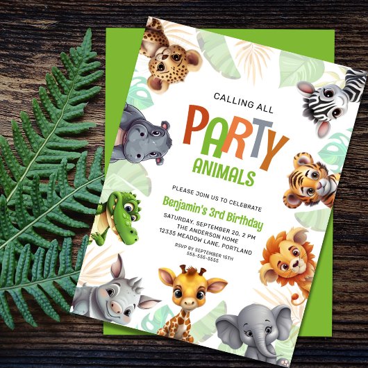 Invitation Appelant Tous Les Animaux De Fête Mignonne Jungle