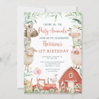 Invitation Appeler tous les animaux de fête ferme Anniversair