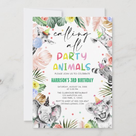 Invitation Appeler tous les animaux de fête Jungle Safari Ann (Devant)
