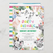 Invitation Appeler tous les animaux de fête Jungle Safari Ann (Devant / Derrière)