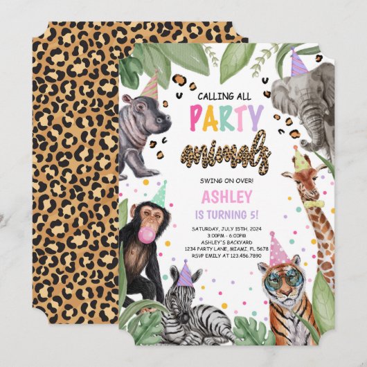 Invitation Appeler tous les animaux de fête Safari Anniversai (Devant / Derrière)