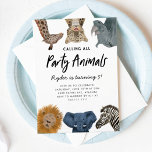 Invitation Appeler tous les animaux de fête Safari Zoo Annive<br><div class="desc">Animaux safari pour enfants mignons et amusants invitation à la fête d'anniversaire avec illustration des animaux safari de girafes,  léopard des neiges,  rhinocéros,  lions,  éléphants et zèbres. Le texte dit "appeler tous les animaux du parti". Parfait pour la fête d'anniversaire d'un garçon.</div>