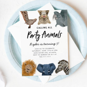 Invitation Appeler tous les animaux de fête Safari Zoo Annive