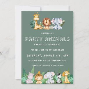 Invitation Appeler tous les animaux de fête Safari Zoo Annive