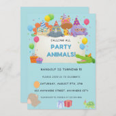 Invitation Appeler tous les animaux de fête Safari Zoo Annive (Devant / Derrière)