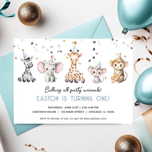 Invitation Appeler tous les animaux de fête simple anniversai