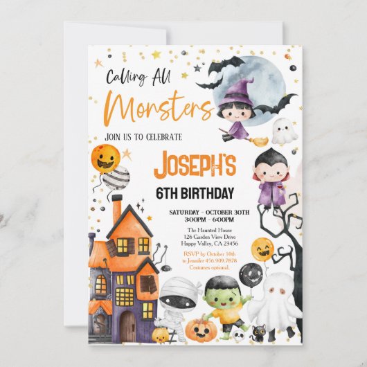 Invitation Appeler tous les monstres Halloween fête d'anniver (Devant)
