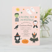 Invitation Appeler Tous Les Monstres Mignonne Halloween Anniv (Debout devant)