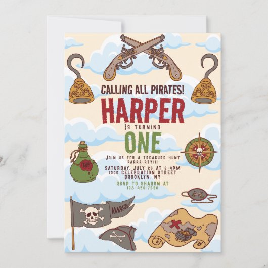 Invitation Appeler tous les pirates parle comme un anniversai (Devant)