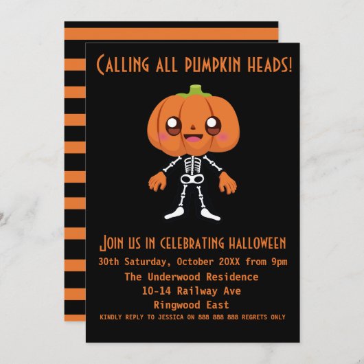 INVITATION APPELER TOUS LES TITRES CITROUILLES HALLOWEEN PART (Devant / Derrière)