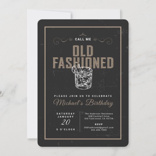 Invitation Appelez-moi Cocktail à l'ancienne fête d'anniversa (Devant)