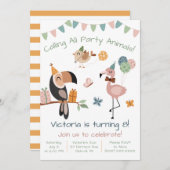 Invitation Appelle tous les animaux de fête ! Fun Anniversair (Devant / Derrière)
