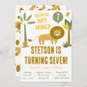 Invitation Appelle Tous Les Animaux De Fête ! Lion, Safari An (Devant / Derrière)