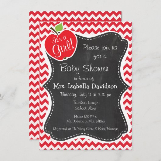 Invitation Apple ; Alizarin Crimson Chevron (Devant / Derrière)