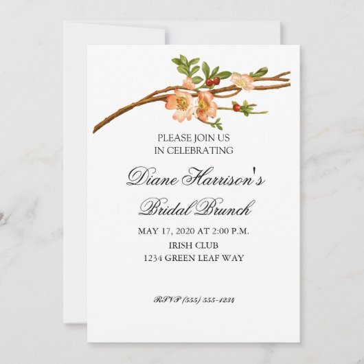 Invitation Apple Blossom Watercolor Wedding shower (Devant)