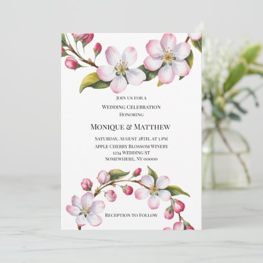 Invitation Apple Cherry Blossom Wedding Celebration  (Debout devant)