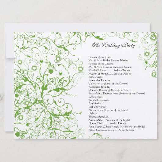 Invitation Apple Green Birds Swirl Ordre de service (Dos)