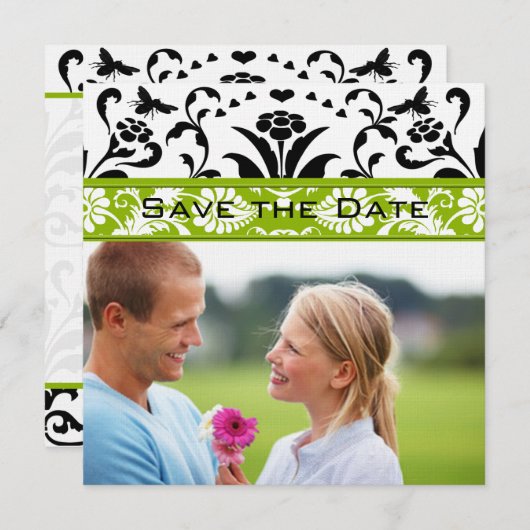 Invitation Apple Green Black Bubble Bee Damask Enregistrer la (Devant / Derrière)