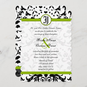 Invitation Apple Green Black Bubble Bee Mariage damassé Invit