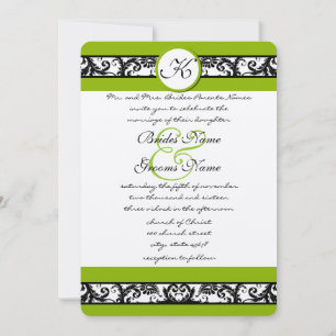 Invitation Apple Green Black Damask Wedding Invites Wide Band