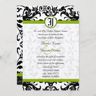 Invitation Apple Green & Black Mariage damassé