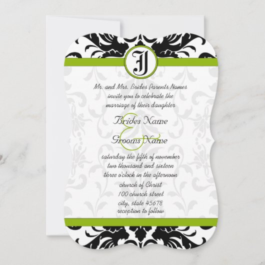 Invitation Apple Green & Black Mariage damassé (Devant)