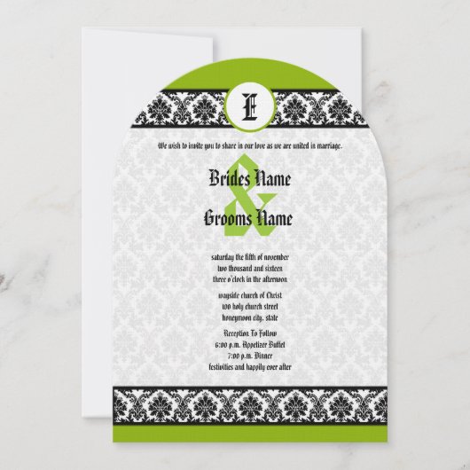 Invitation Apple Green & Black Mariage damassé (Devant)