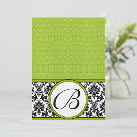Invitation Apple Green & Black Mariage damassé (Debout devant)