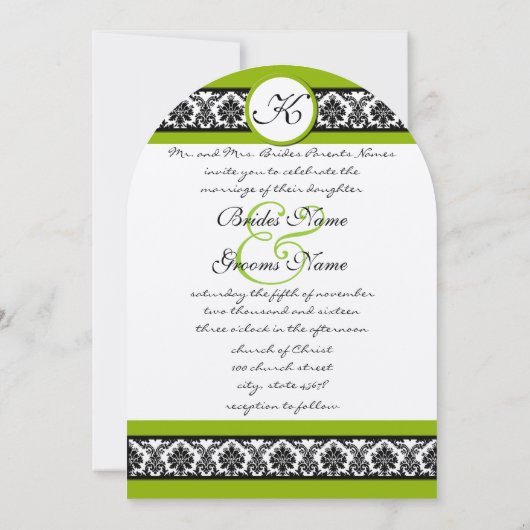 Invitation Apple Green & Black Mariage damassé (Dos)