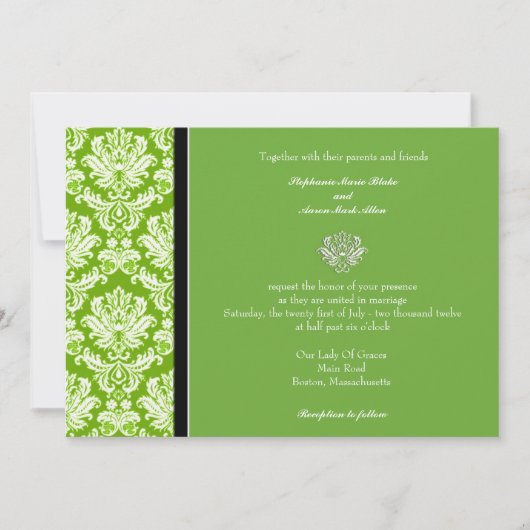 Invitation Apple Green Classic Mariage damassé (Devant)