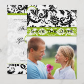 Invitation Apple Green Damask Swirls Wedding Save the Date (Devant / Derrière)