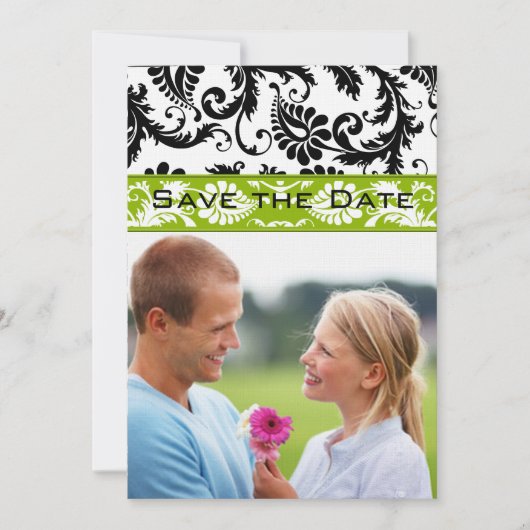 Invitation Apple Green Damask Swirls Wedding Save the Date (Devant)