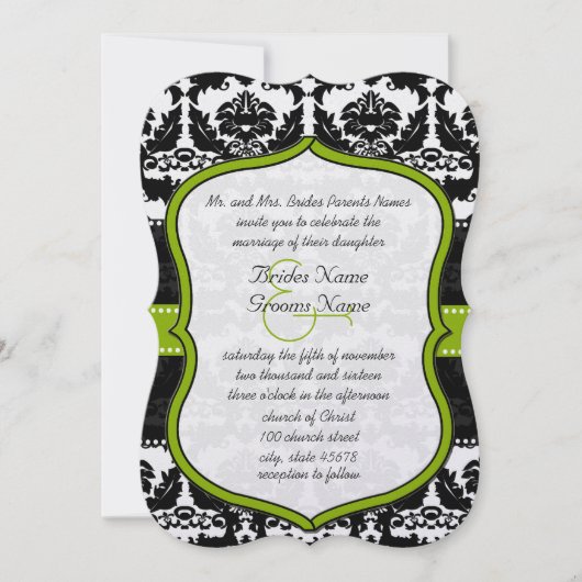 Invitation Apple Green Hearts Vintage Mariage damassé Invitat (Devant)