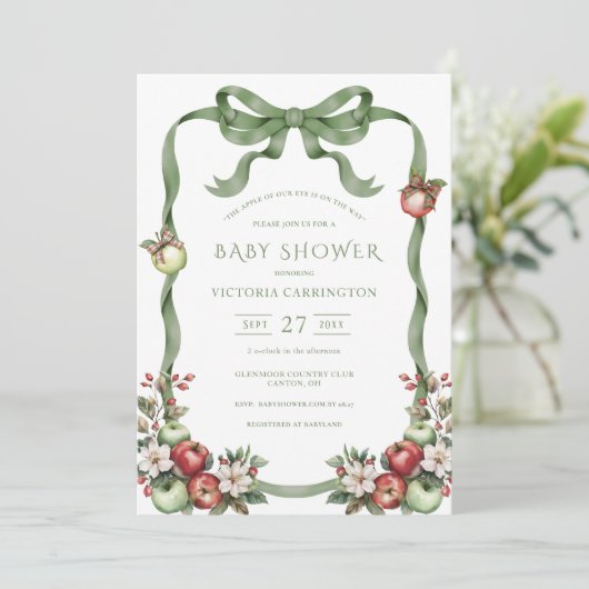 Invitation Apple of Our Eye Green Watercolor Elegant Baby (Debout devant)