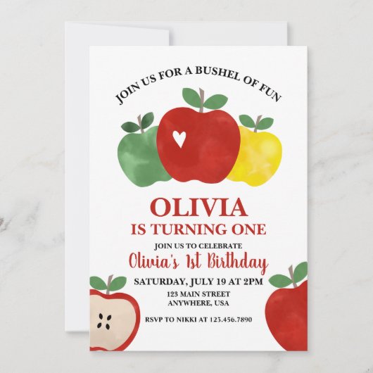 Invitation Apple Panier de Fête 1er Anniversaire (Devant)