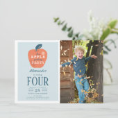 Invitation Apple Picking Blue Boy Photo Anniversaire (Debout devant)