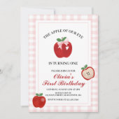 Invitation Apple Pink Bow preppy Coquette 1er anniversaire (Devant)