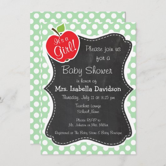 Invitation Apple sur Celadon Green Pois (Devant / Derrière)