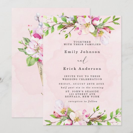 Invitation Apple Tree Blossom Vintage Music Mariage (Devant / Derrière)